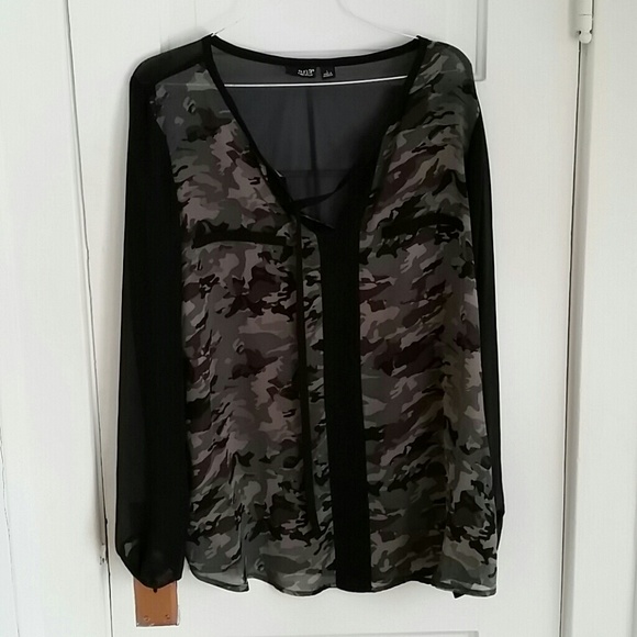 a.n.a Tops - Black camaflouge sheer blouse